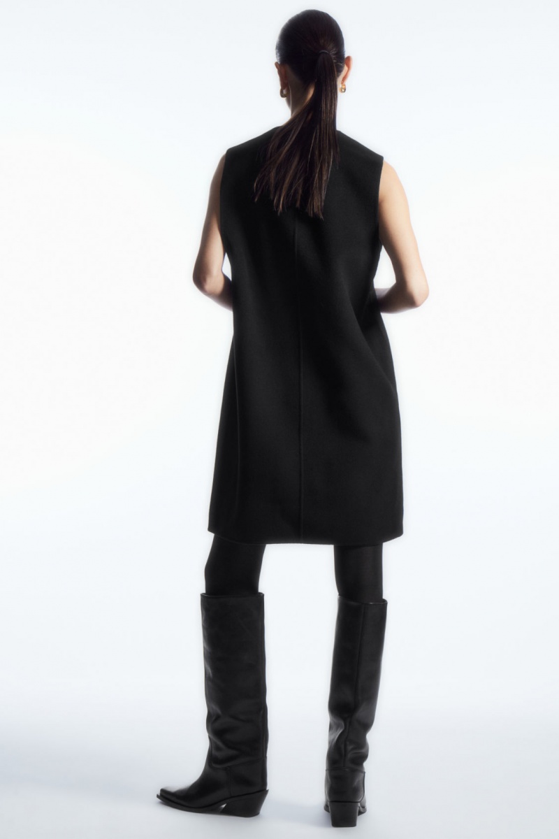 Women's COS V-Neck Double-Faced Wool Dress Black NZ-94LSMVTHI