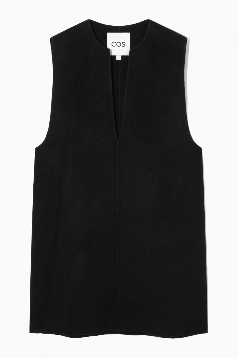Women's COS V-Neck Double-Faced Wool Dress Black NZ-94LSMVTHI