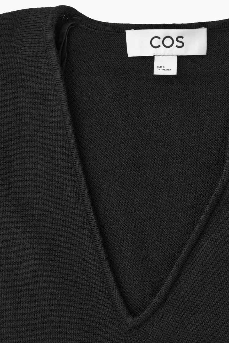 Women's COS V-Neck Merino Wool Batwing Sweaters Black NZ-05QKJIVMD