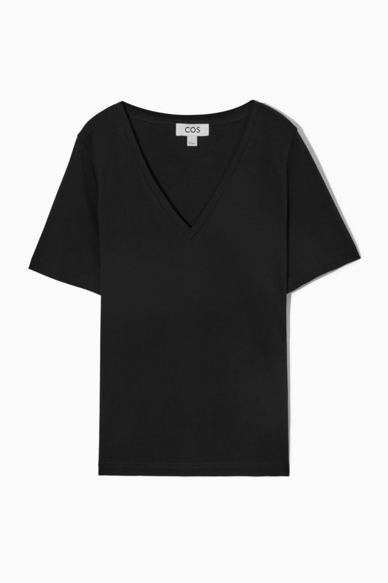 Women's COS V-Neck T-Shirt Black NZ-91UDMHQLF