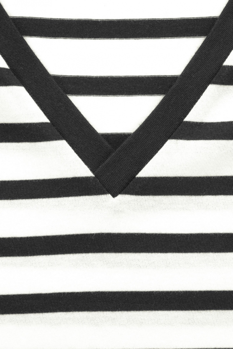 Women's COS V-Neck T-Shirt Navy / White NZ-34OGYMVQP