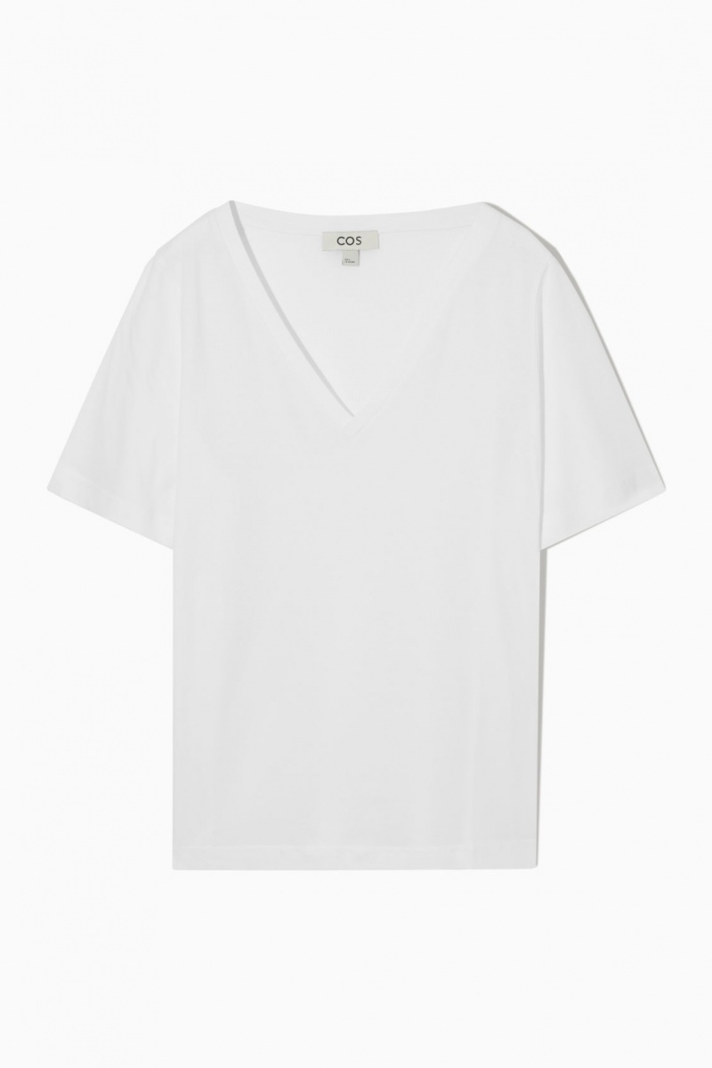 Women's COS V-Neck T-Shirt White NZ-20PGDWZBF