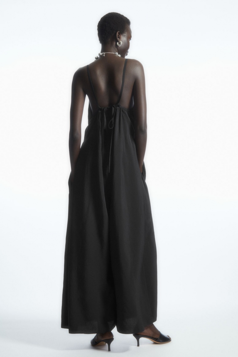 Women's COS V-Neck Wide-Leg Jumpsuit Black NZ-52OFDRBJW
