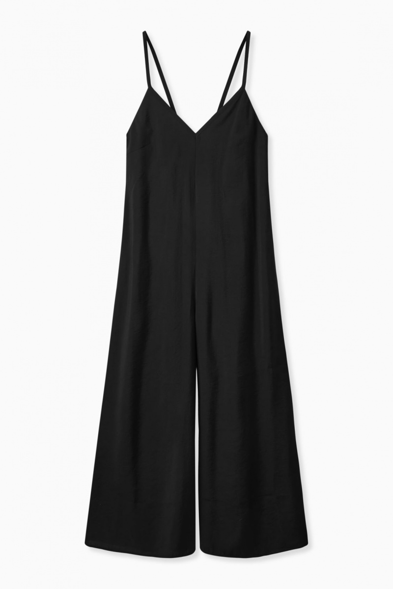 Women's COS V-Neck Wide-Leg Jumpsuit Black NZ-52OFDRBJW
