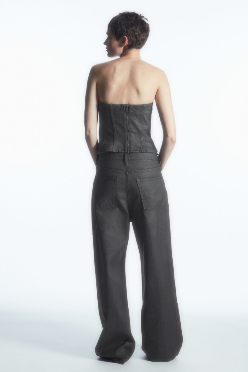 Women's COS Volume Coated-Denim Wide Jeans Black NZ-01AZGWJVE