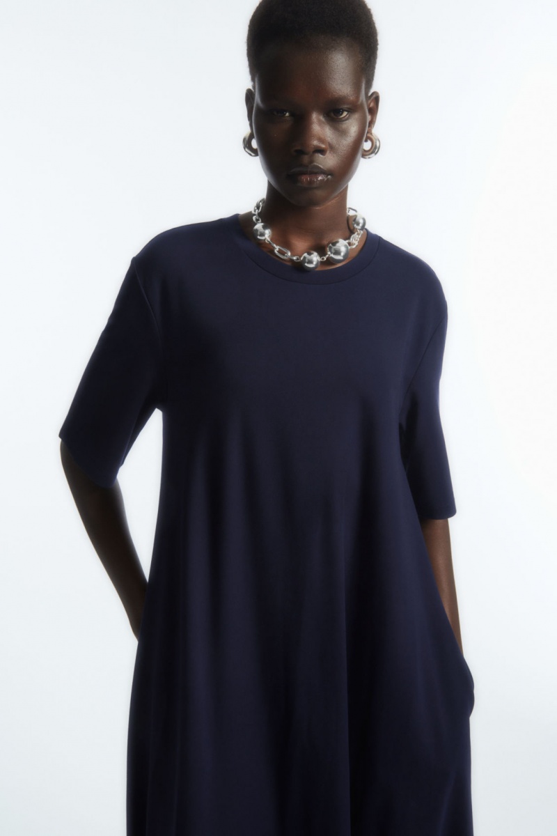 Women's COS Voluminous Maxi T-Shirt Dress Navy NZ-93QIVXWEB