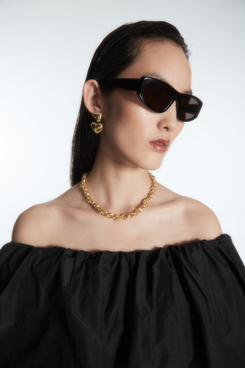Women's COS Voluminous Off-The-Shoulder Tops Black NZ-84BAOLYVJ