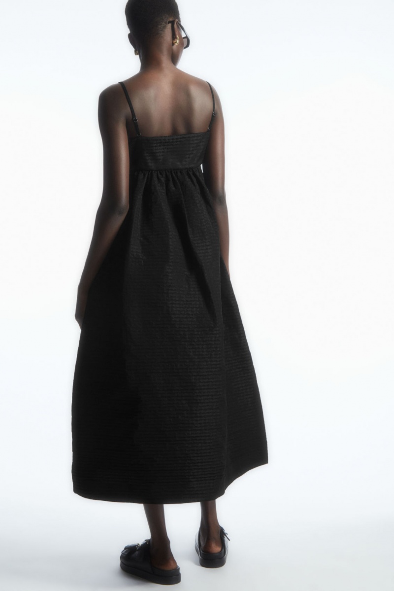 Women's COS Voluminous Textured Midi Dress Black NZ-47TQGLCFO