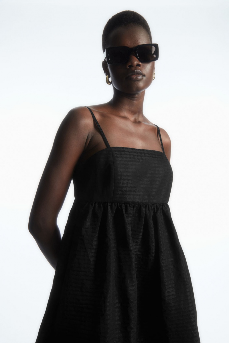 Women's COS Voluminous Textured Midi Dress Black NZ-47TQGLCFO