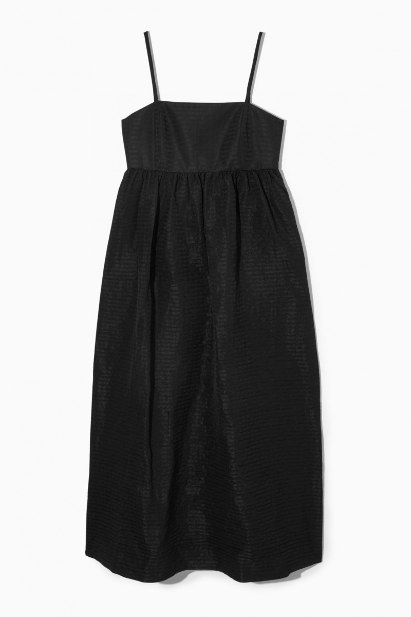Women's COS Voluminous Textured Midi Dress Black NZ-47TQGLCFO