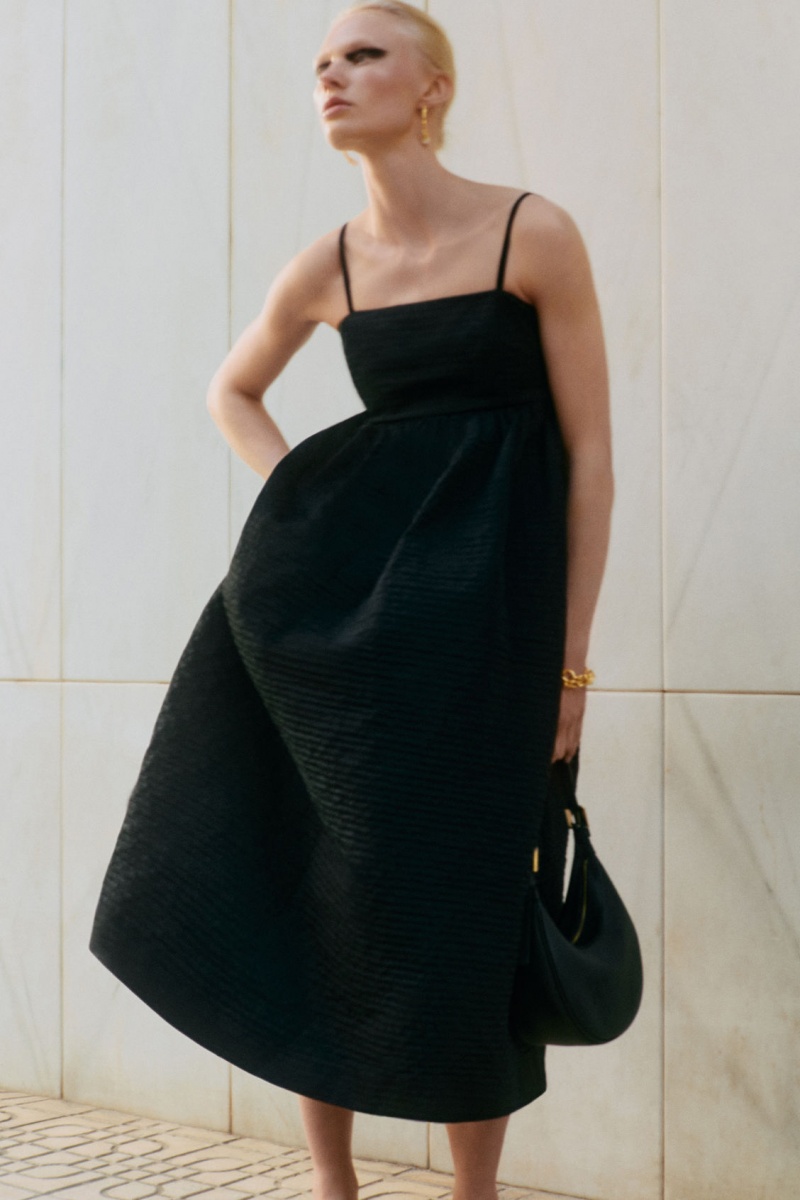 Women's COS Voluminous Textured Midi Dress Black NZ-47TQGLCFO