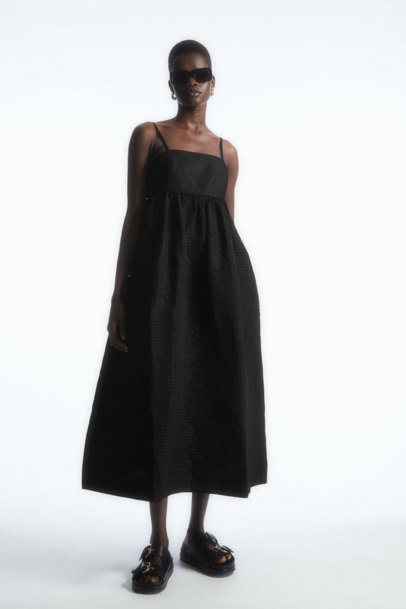Women\'s COS Voluminous Textured Midi Dress Black NZ-47TQGLCFO