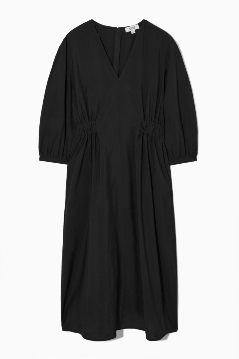 Women's COS Voluminous V-Neck Dress Black NZ-02DBHAGNZ