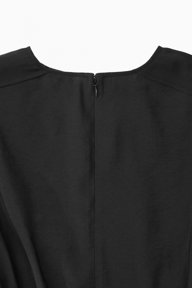 Women's COS Voluminous V-Neck Dress Black NZ-02DBHAGNZ
