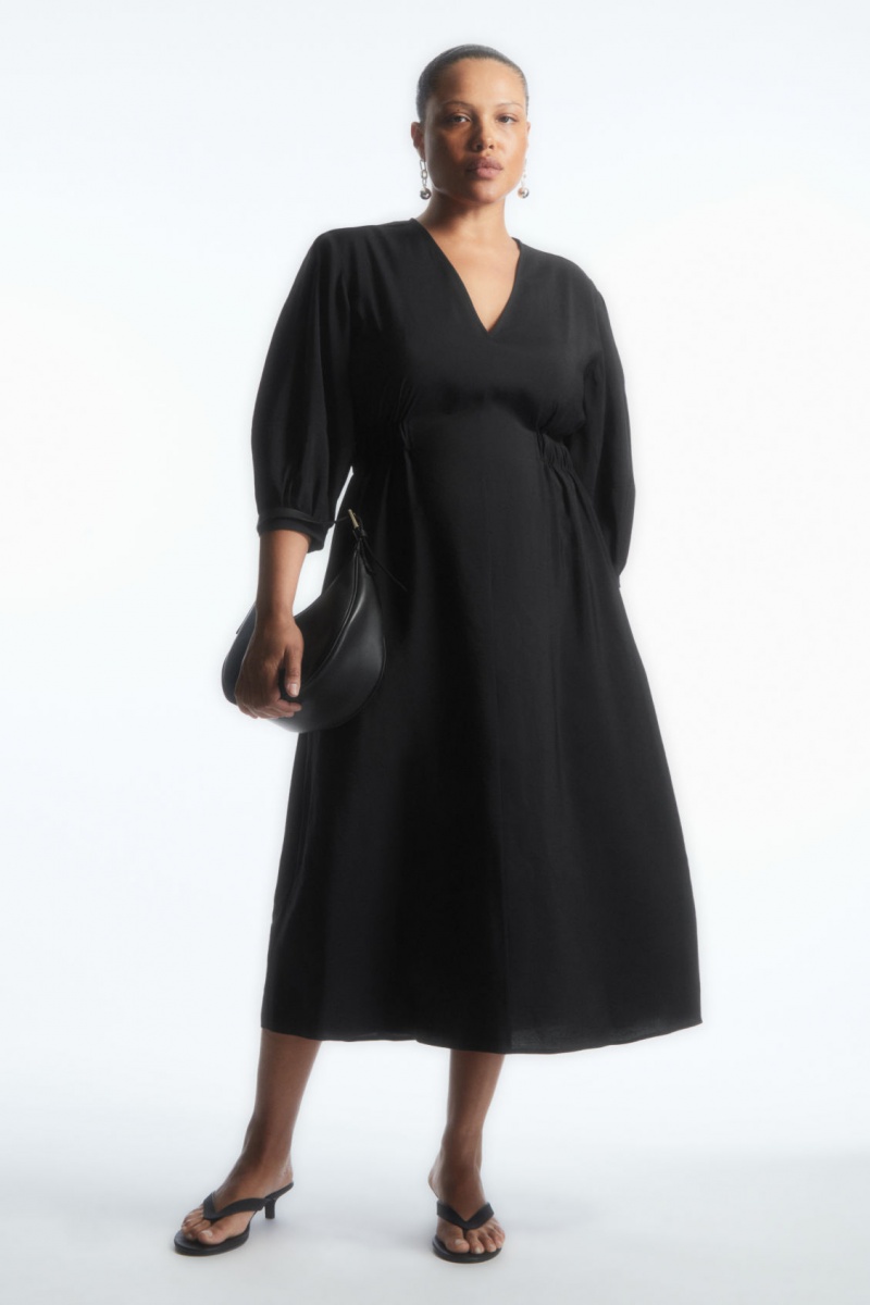 Women\'s COS Voluminous V-Neck Dress Black NZ-02DBHAGNZ