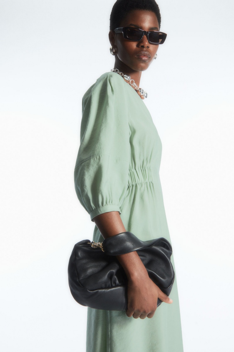 Women's COS Voluminous V-Neck Dress Light Green NZ-43FIHAZYC
