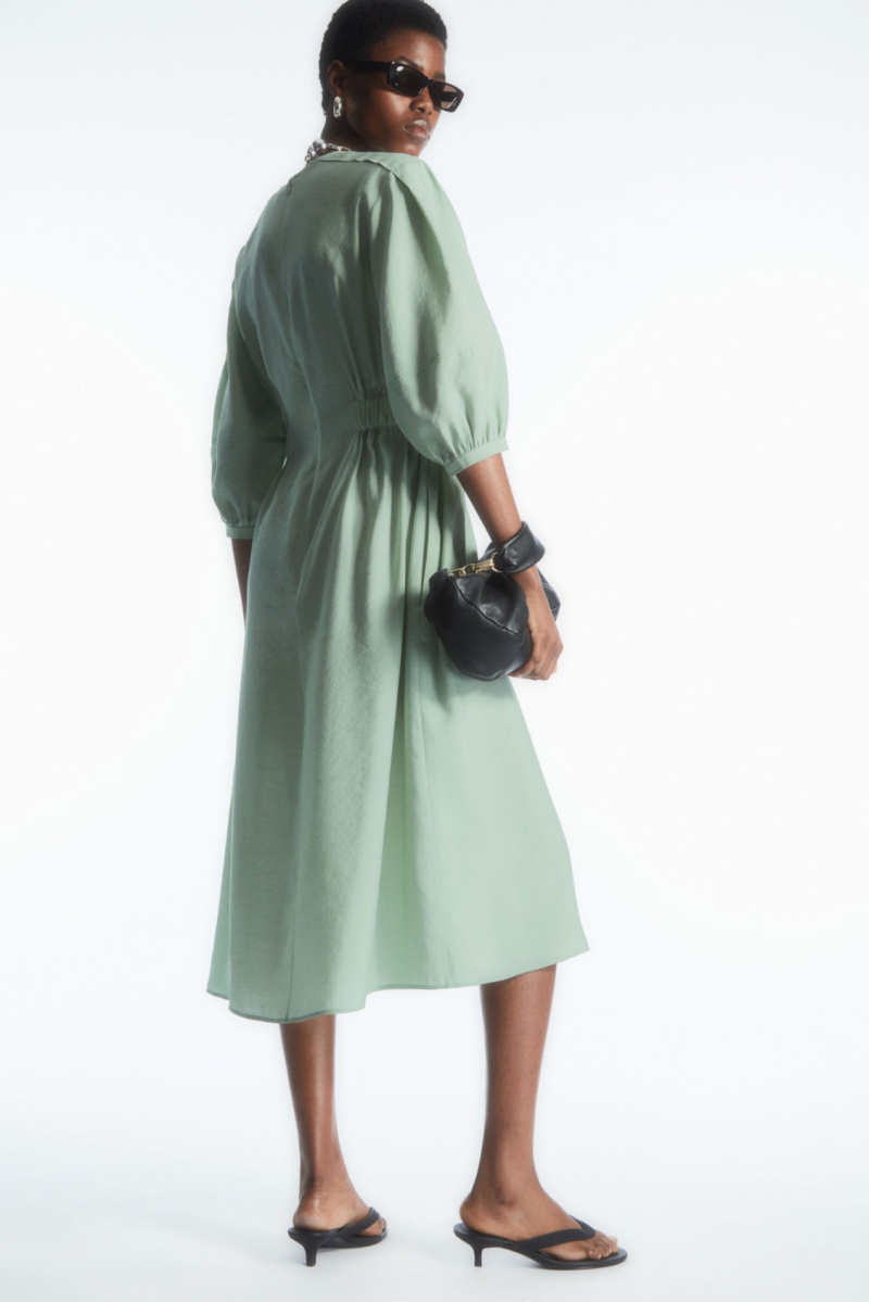 Women's COS Voluminous V-Neck Dress Light Green NZ-43FIHAZYC