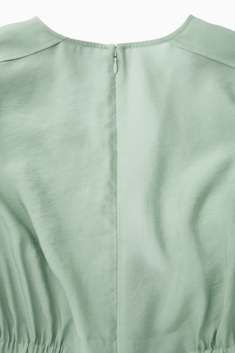 Women's COS Voluminous V-Neck Dress Light Green NZ-43FIHAZYC