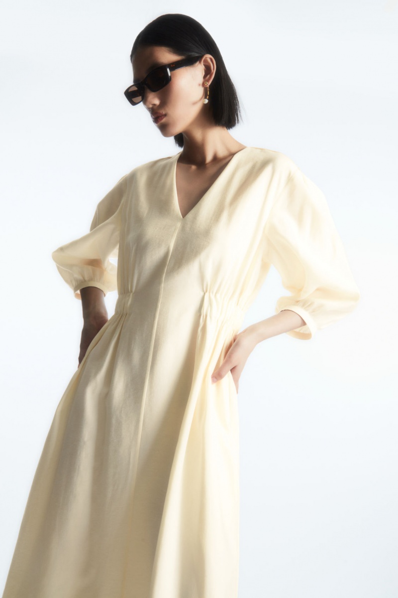 Women's COS Voluminous V-Neck Dress White NZ-92LGDEHPT