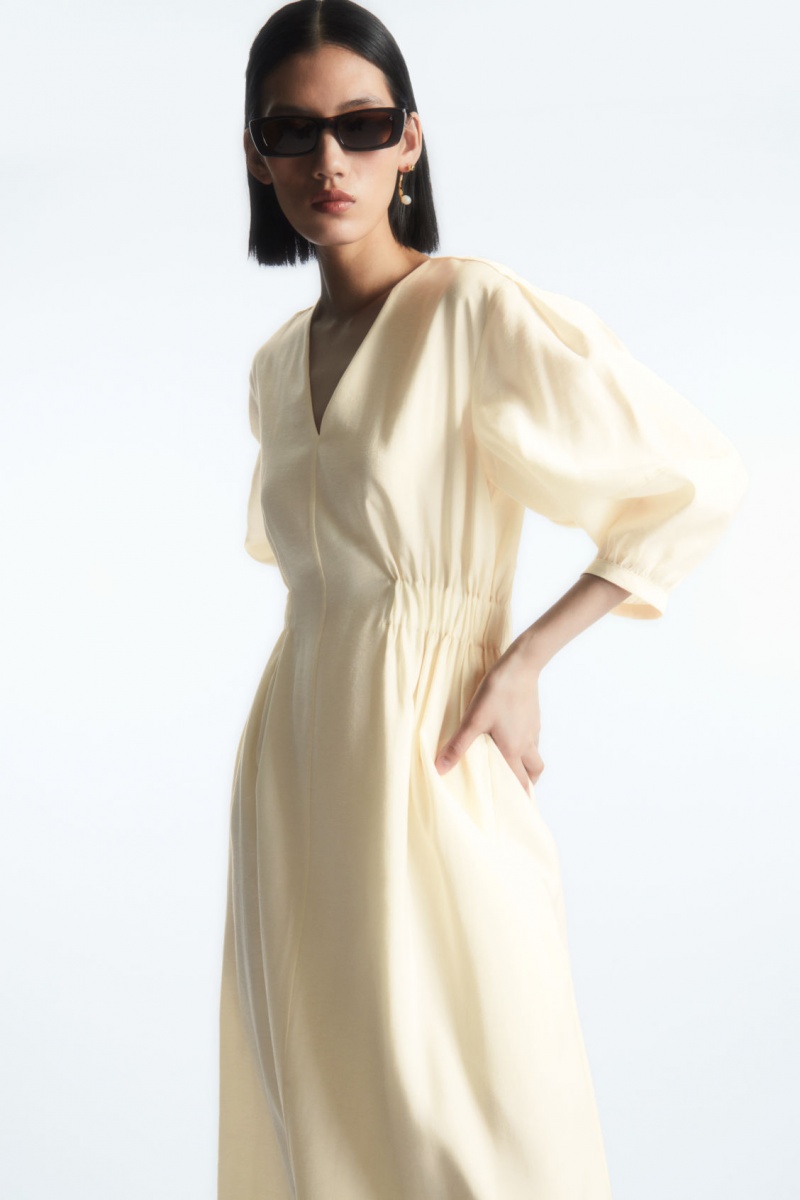 Women's COS Voluminous V-Neck Dress White NZ-92LGDEHPT