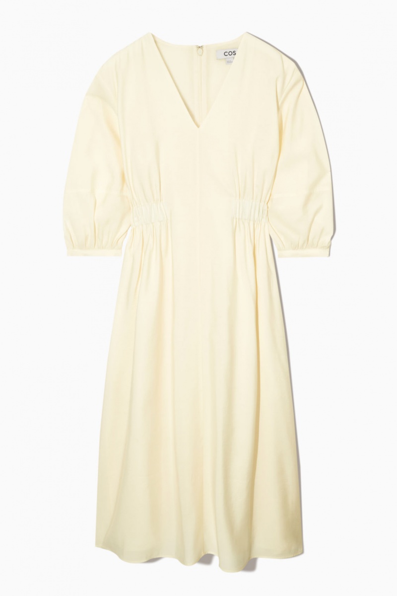 Women's COS Voluminous V-Neck Dress White NZ-92LGDEHPT