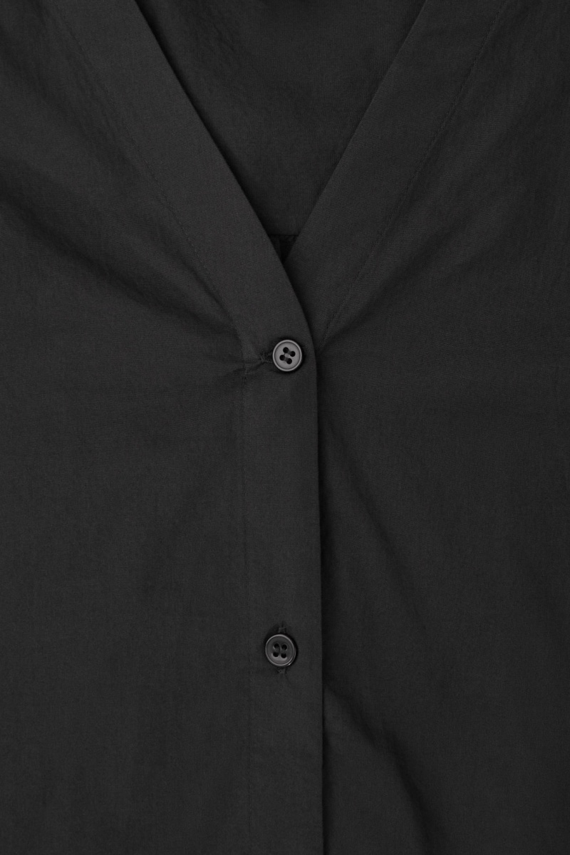 Women's COS Voluminous V-Neck Poplin Shirts Black NZ-92WUAVELG