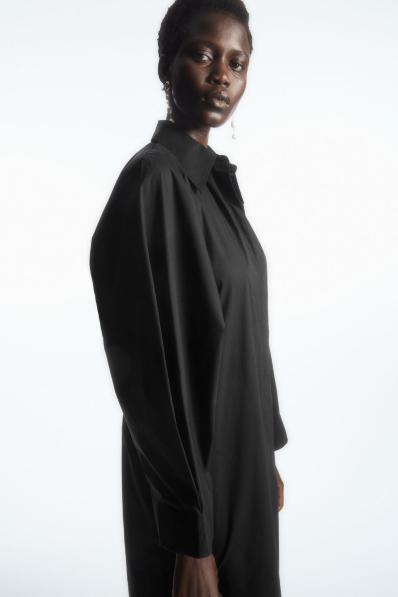 Women's COS Voluminoused Midi Dress Black NZ-81TFLXJQM