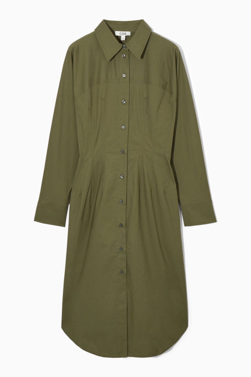 Women's COS Waisted Midi Dress Khaki Green NZ-53TSCHYMN