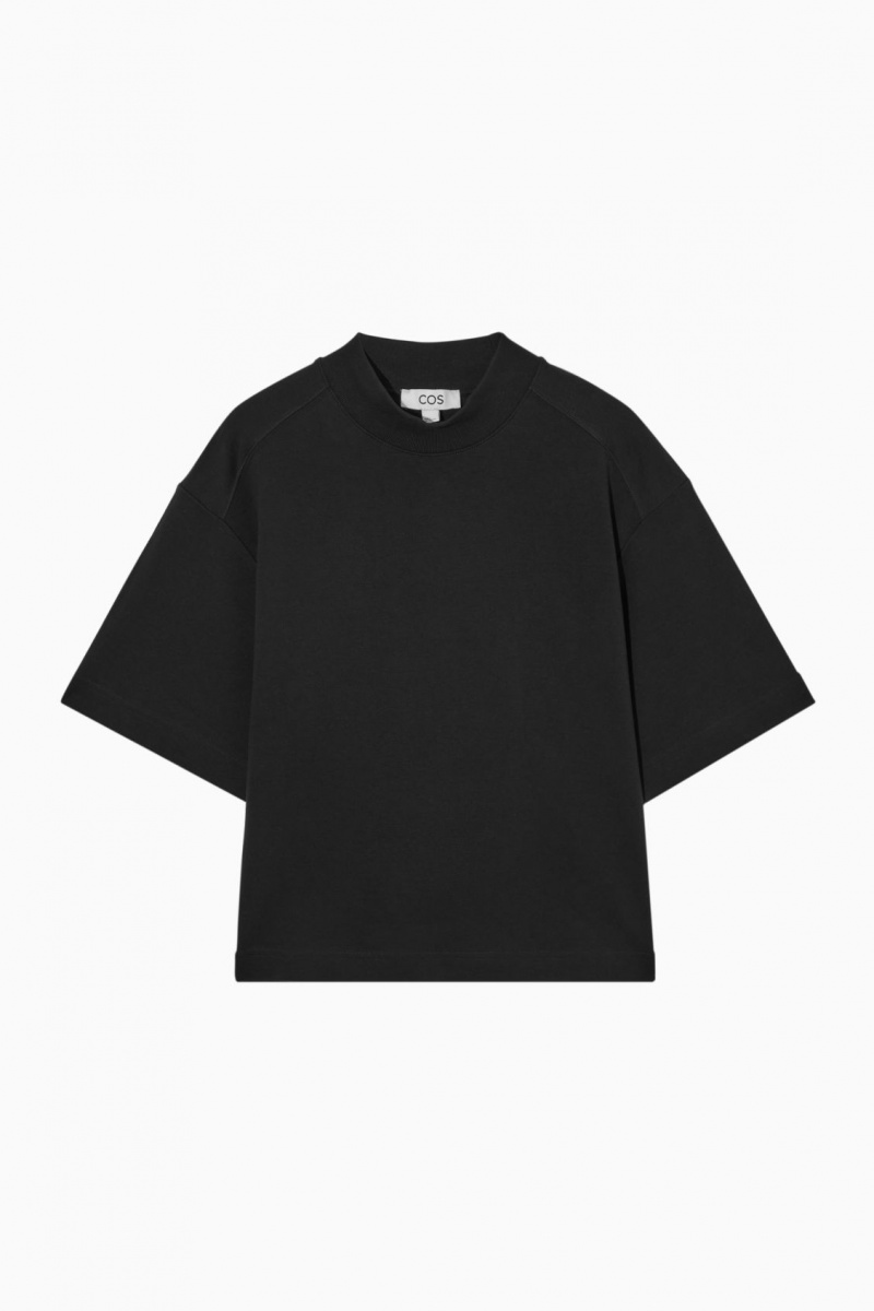 Women's COS Waisted Mock-Neck T-Shirt Black NZ-97VXMGWHZ