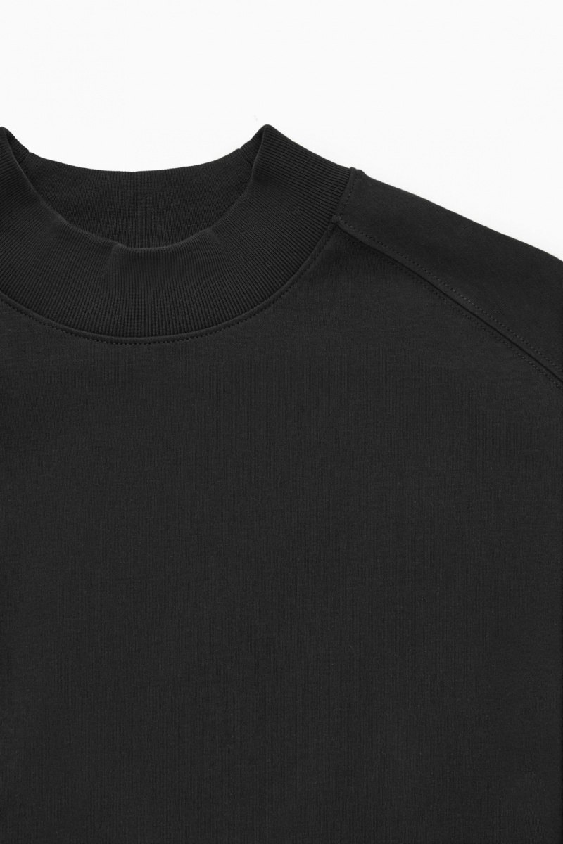 Women's COS Waisted Mock-Neck T-Shirt Black NZ-97VXMGWHZ