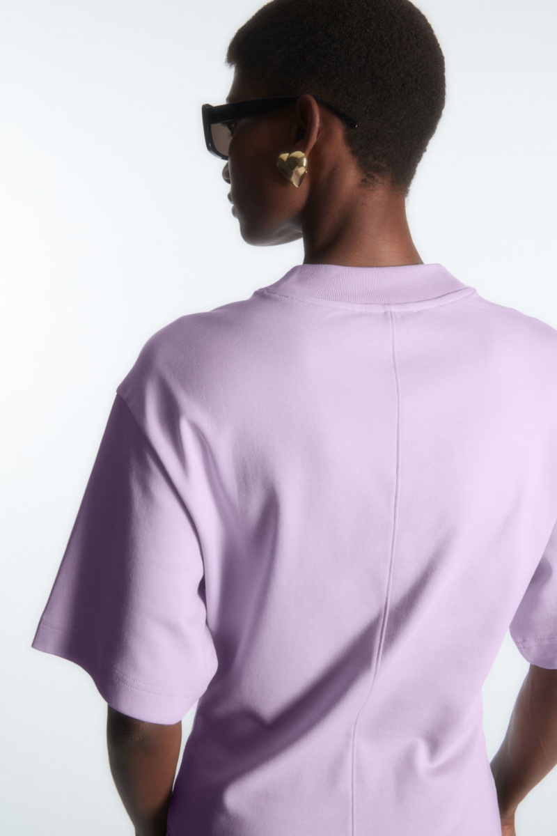 Women's COS Waisted Mock-Neck T-Shirt Light Purple NZ-29VJWRATU