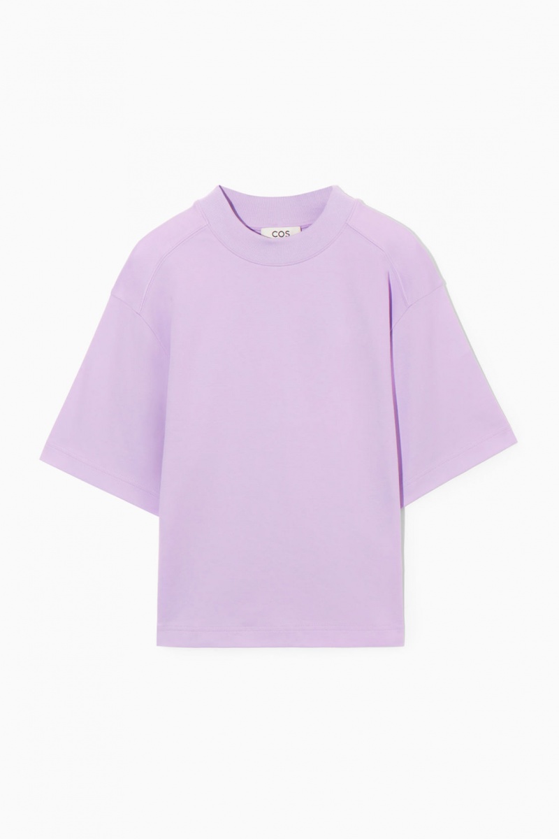 Women's COS Waisted Mock-Neck T-Shirt Light Purple NZ-29VJWRATU
