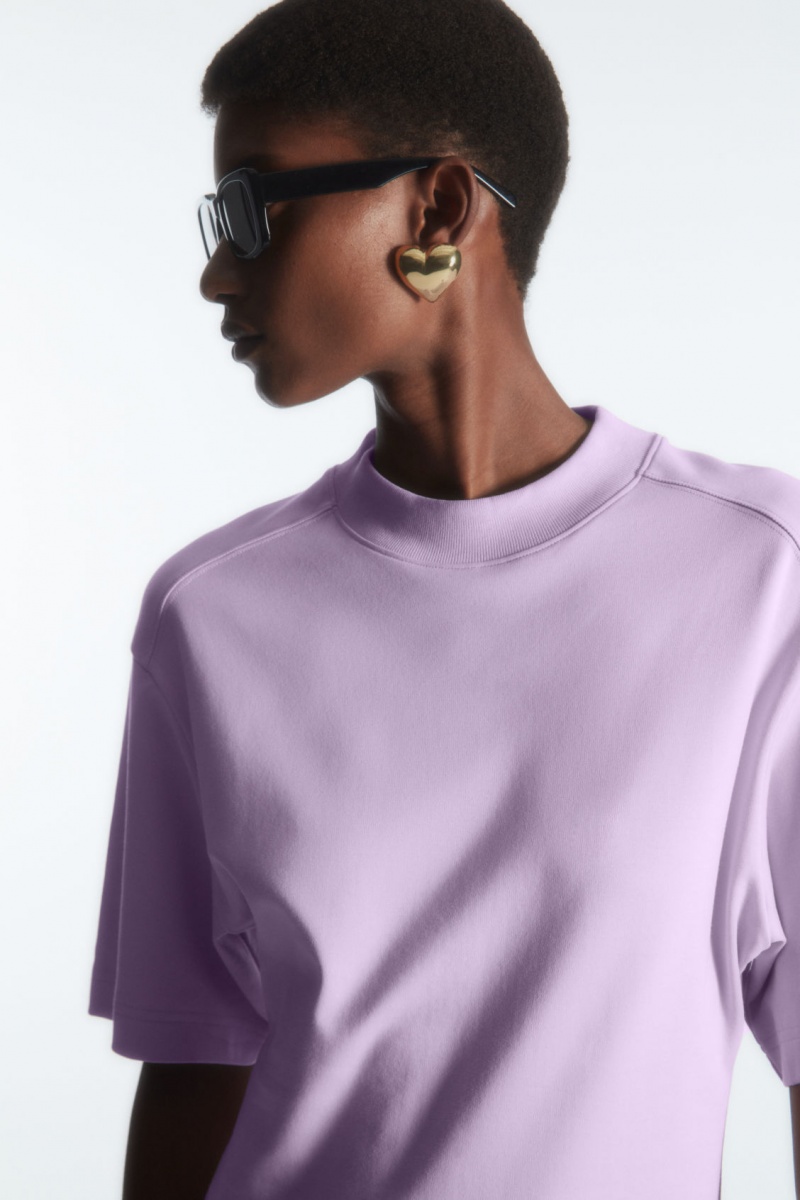 Women\'s COS Waisted Mock-Neck T-Shirt Light Purple NZ-29VJWRATU