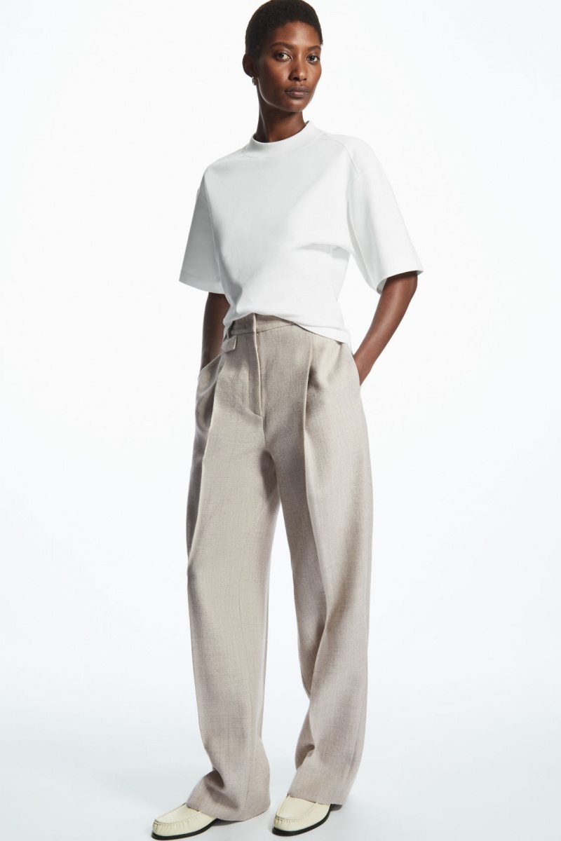 Women's COS Waisted Mock-Neck T-Shirt White NZ-28WBVXQCP