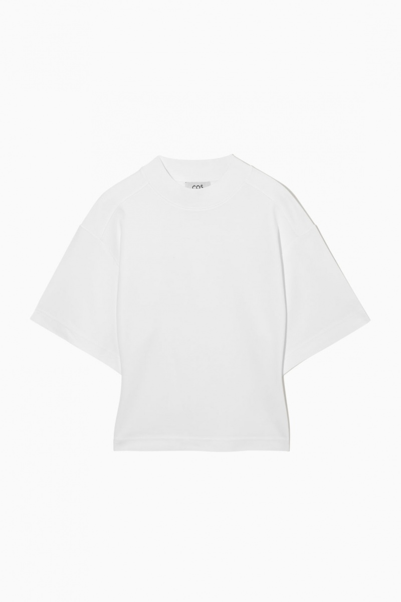 Women's COS Waisted Mock-Neck T-Shirt White NZ-28WBVXQCP