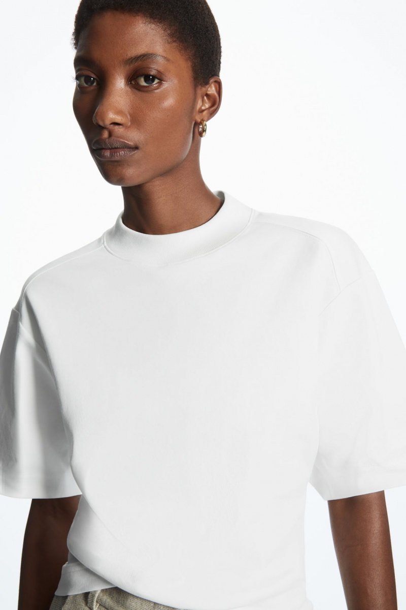 Women\'s COS Waisted Mock-Neck T-Shirt White NZ-28WBVXQCP