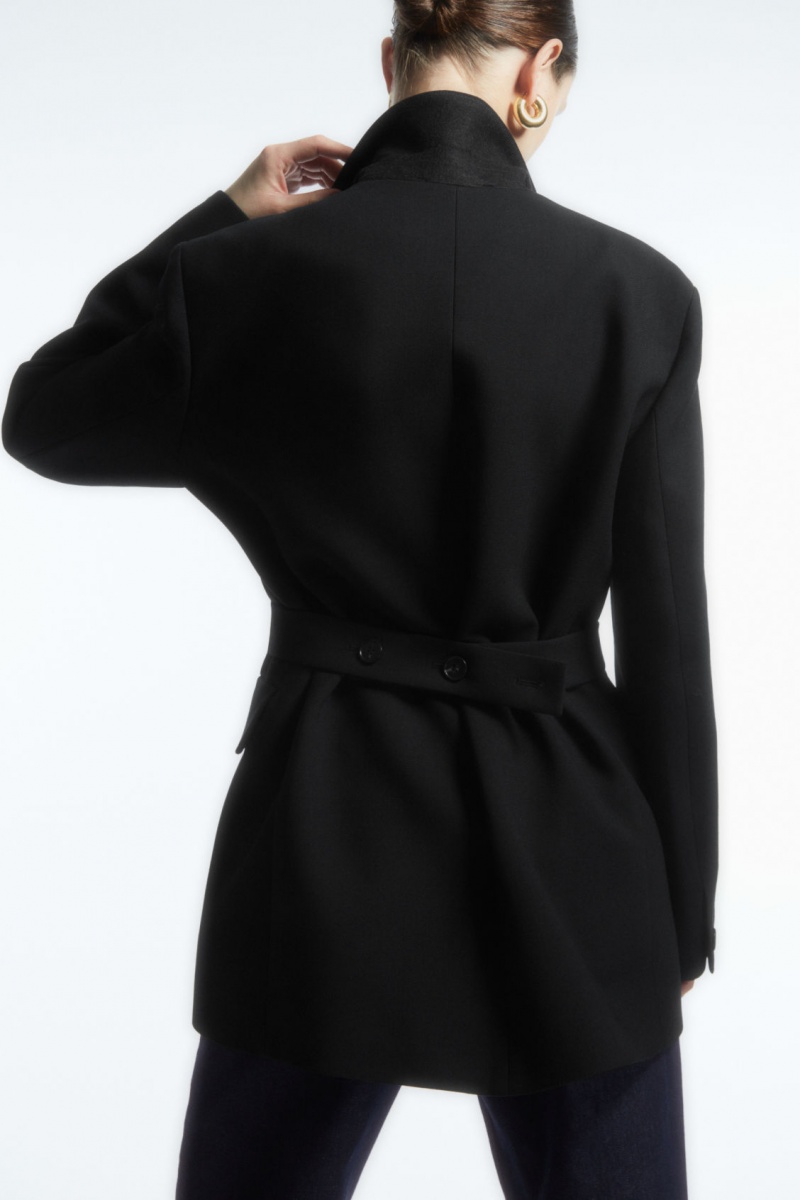 Women's COS Waisted Wool-Blend Blazer Black NZ-23LXNMCWT