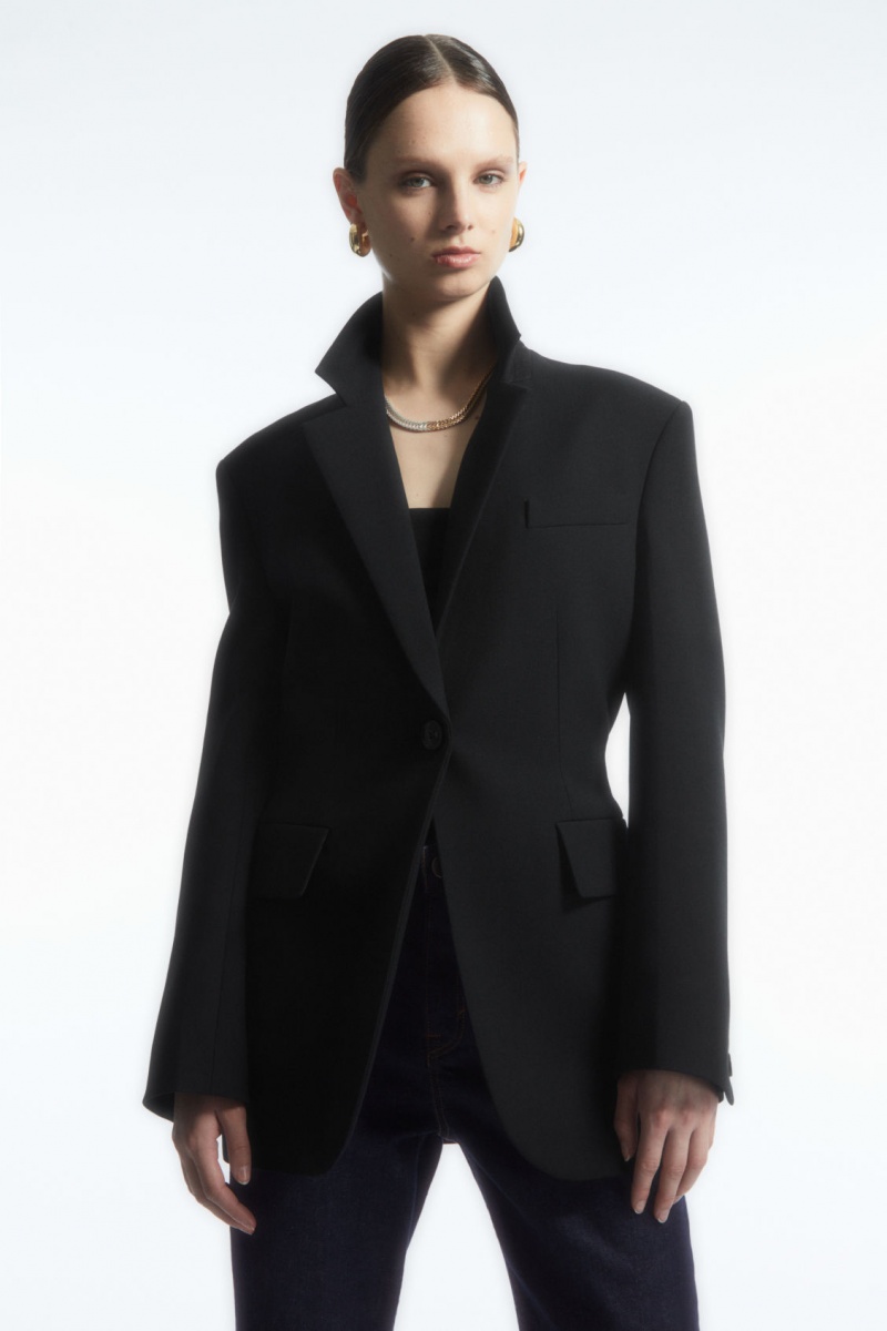 Women\'s COS Waisted Wool-Blend Blazer Black NZ-23LXNMCWT