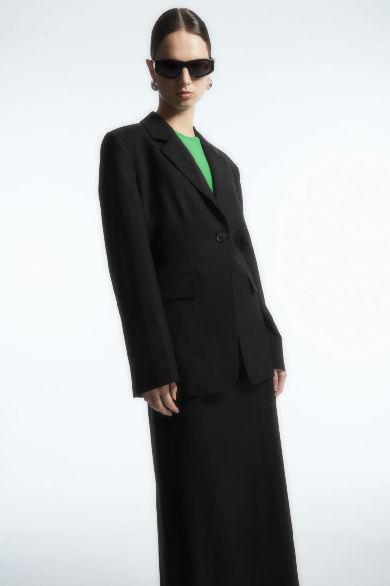 Women's COS Waisted Wool Blazer Black NZ-94ULHPSMG