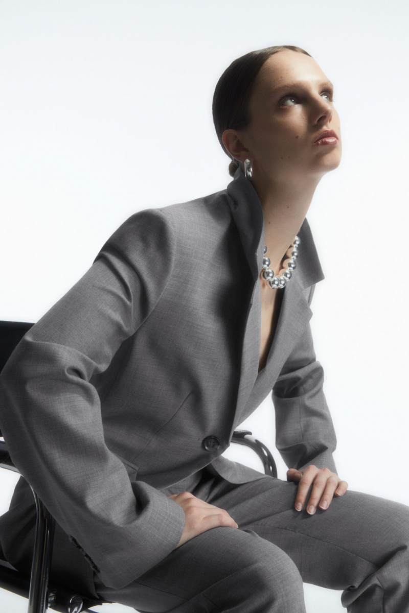 Women's COS Waisted Wool Blazer Dark Grey NZ-58OHDNQLM
