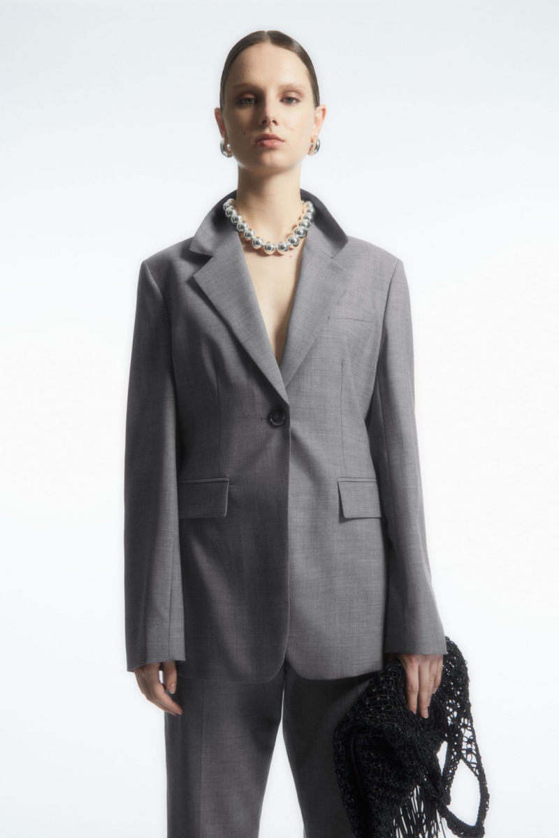 Women\'s COS Waisted Wool Blazer Dark Grey NZ-58OHDNQLM