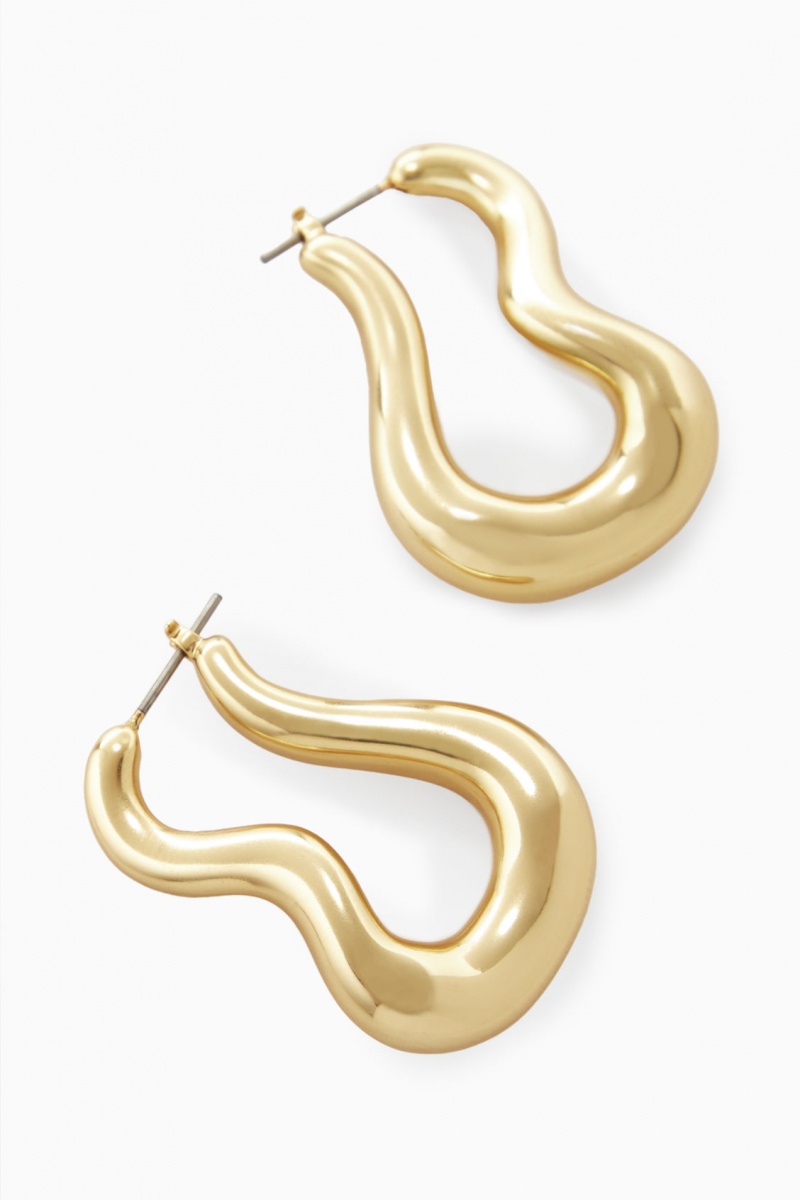 Women's COS Wavy Hoop Earrings Gold NZ-52GITVMJK