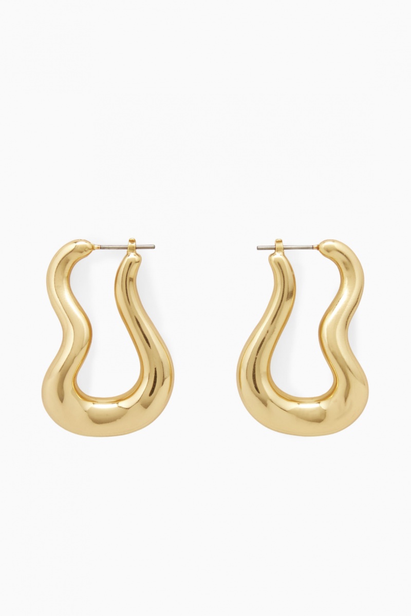Women's COS Wavy Hoop Earrings Gold NZ-69OXIVEDA