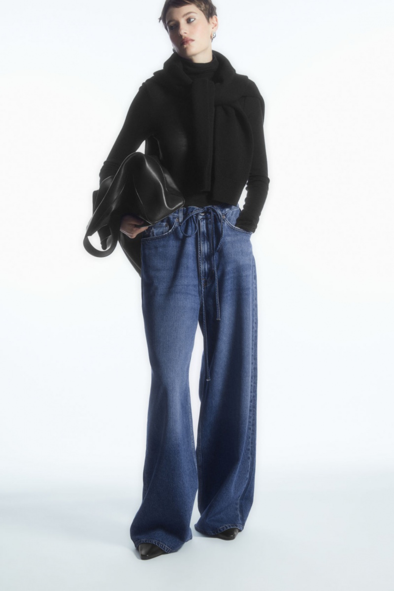 Women's COS Wide-Leg Drawstring Denim Pants Blue NZ-53TXPJZFH