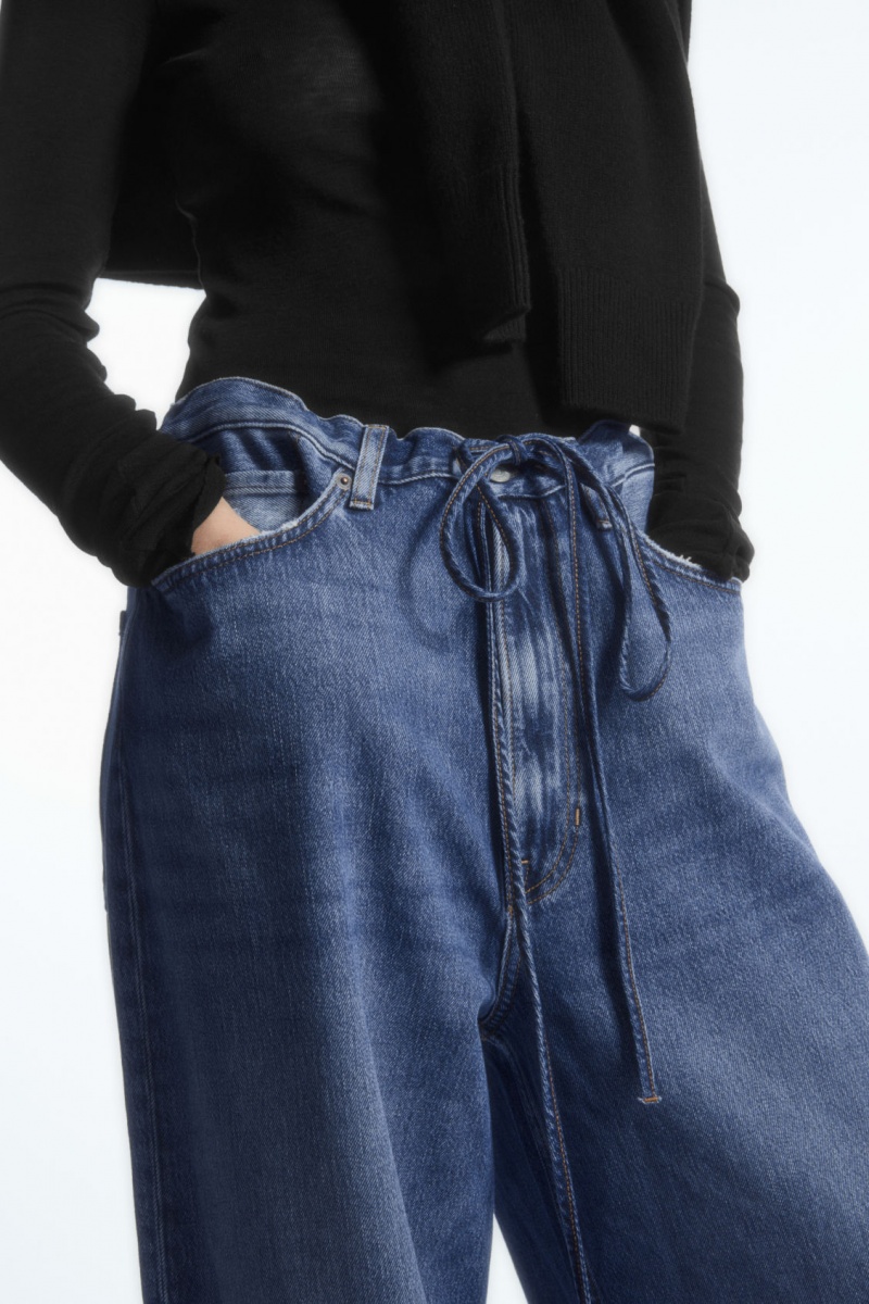 Women's COS Wide-Leg Drawstring Denim Pants Blue NZ-53TXPJZFH