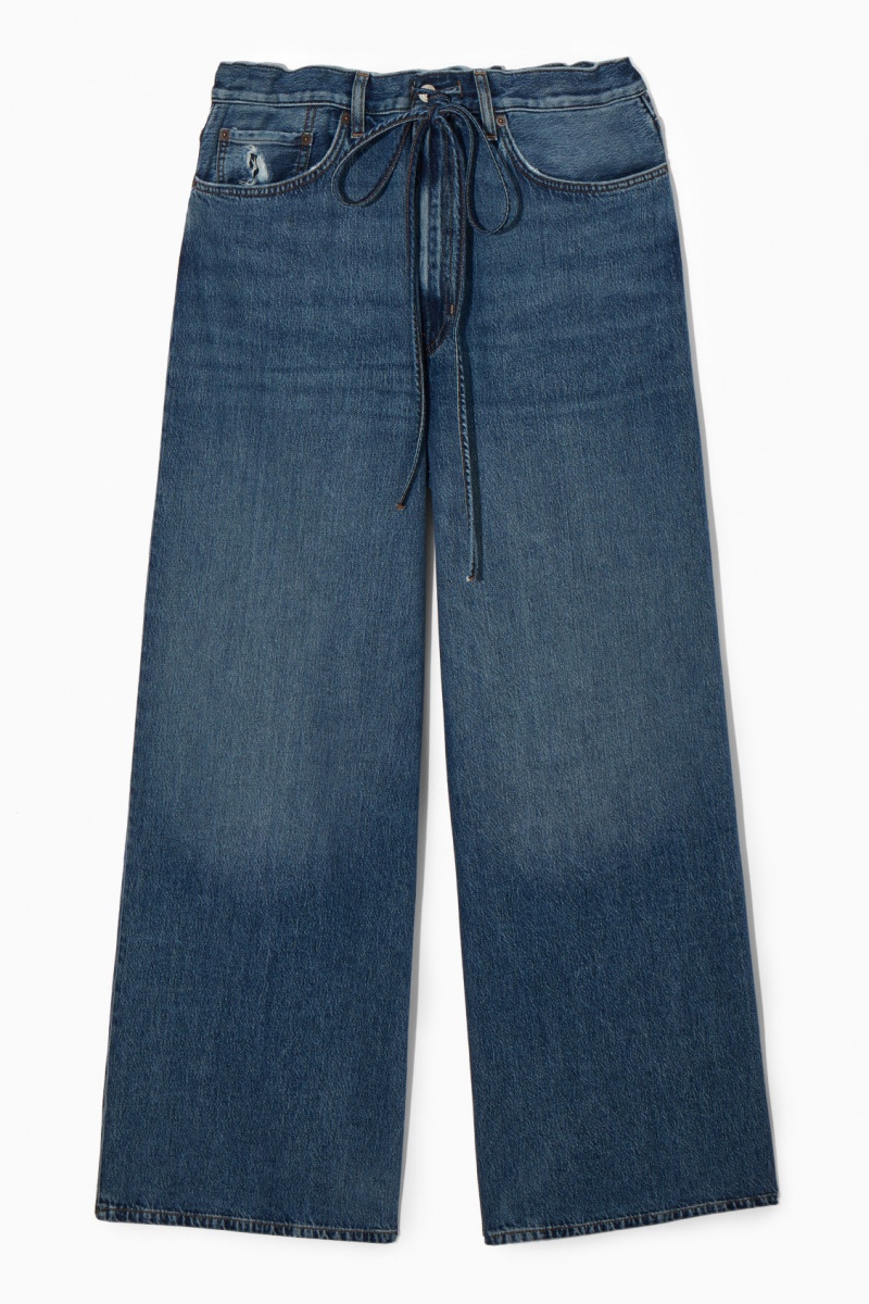 Women's COS Wide-Leg Drawstring Denim Pants Blue NZ-53TXPJZFH