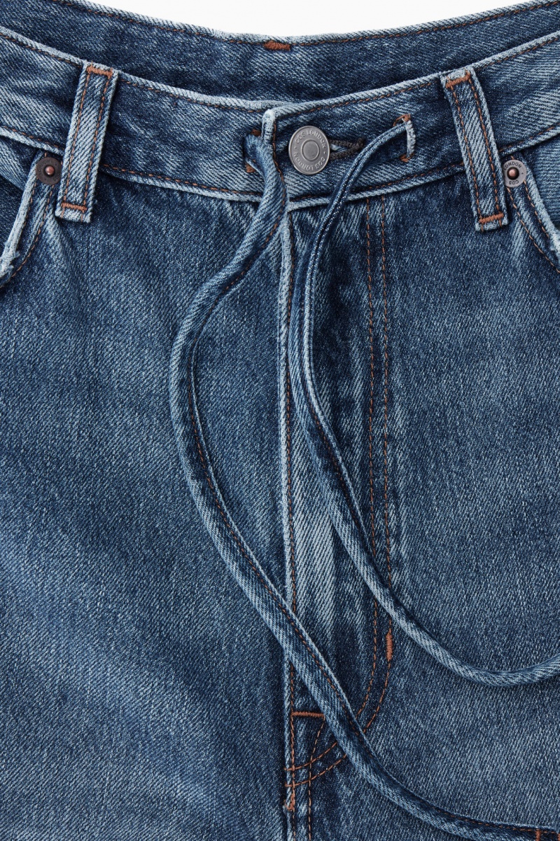Women's COS Wide-Leg Drawstring Denim Pants Blue NZ-53TXPJZFH