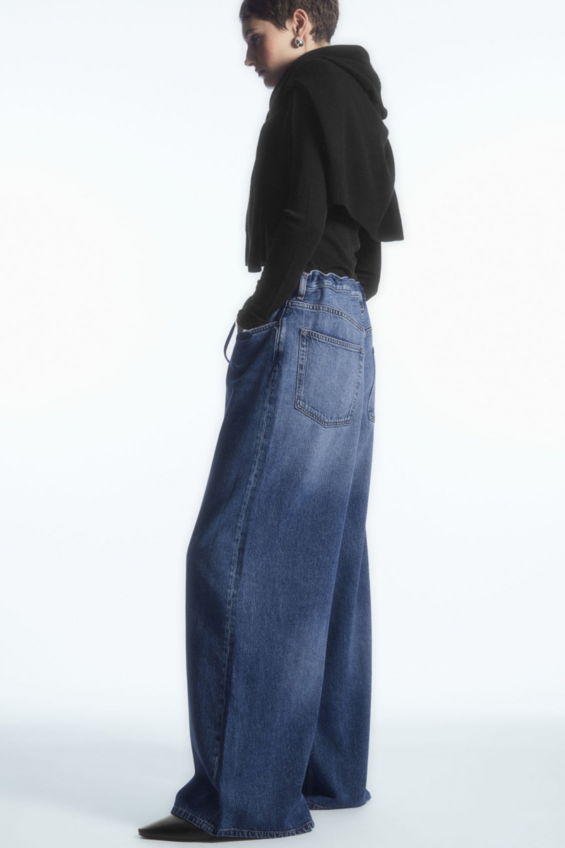 Women\'s COS Wide-Leg Drawstring Denim Pants Blue NZ-53TXPJZFH
