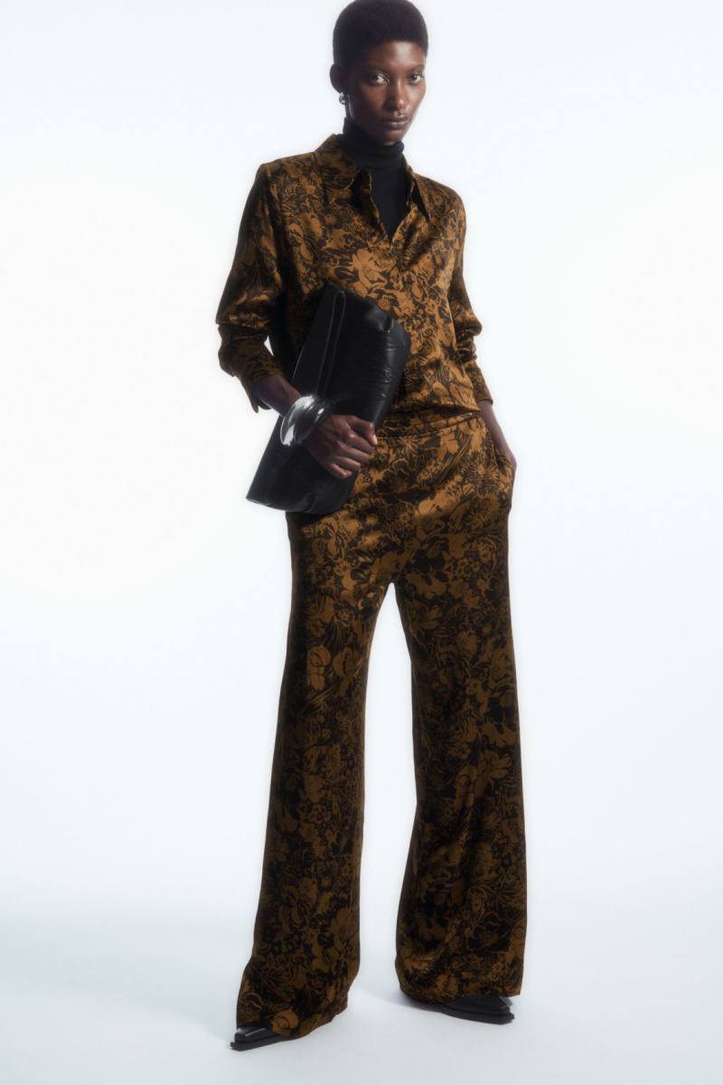 Women's COS Wide-Leg Floral-Print Pants Brown / Black NZ-89KDBJVOL