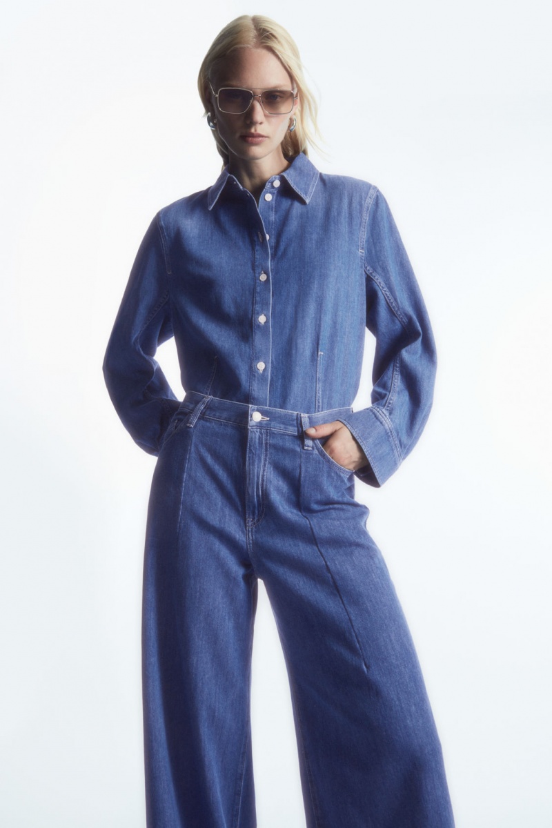 Women's COS Wide-Leg High-Rise Jeans Light Blue NZ-14AYFMXGS
